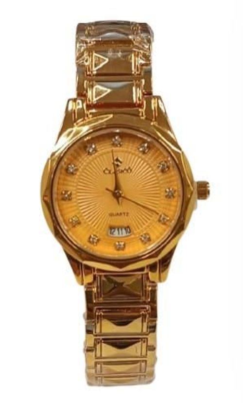 Clasico Ladies Bling Dated Water Resistant Round Dial Gold Metal Strap Watch - InStock