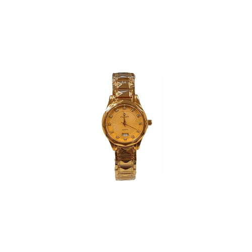 Clasico Ladies Bling Dated Water Resistant Round Dial Gold Metal Strap Watch - InStock