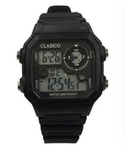 Clasico Mens Digital Water Resistant Black Rubber Strap Watch - InStock