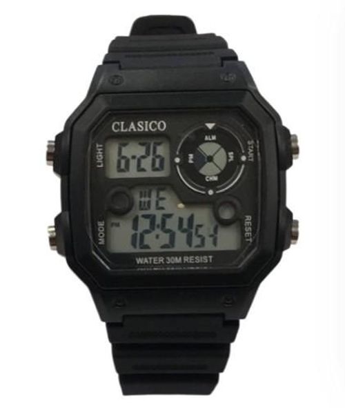 Clasico Mens Digital Water Resistant Black Rubber Strap Watch - InStock