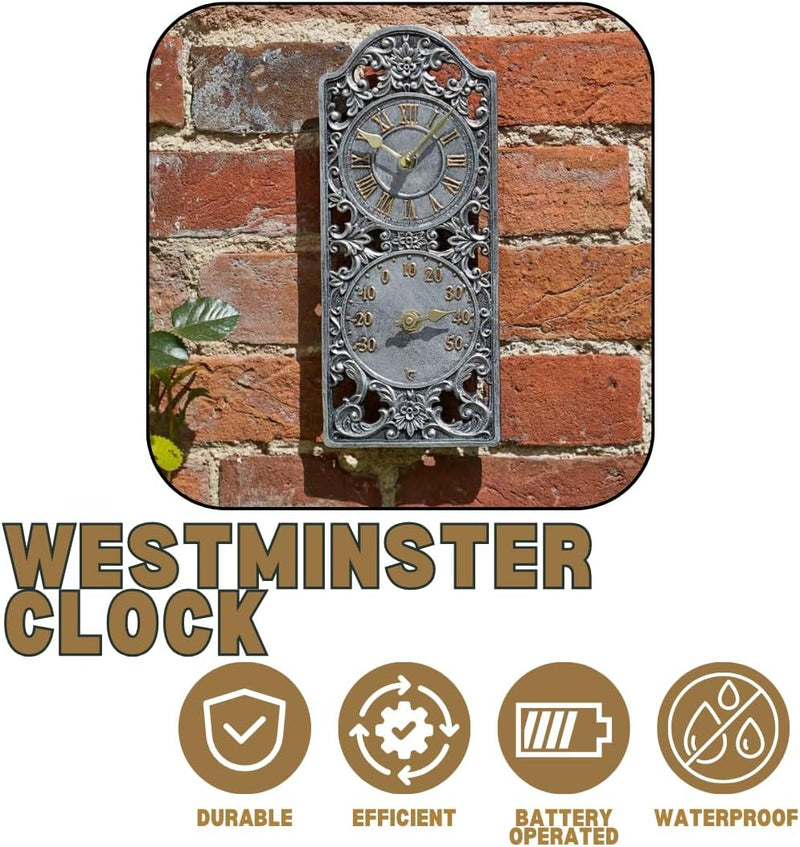 Vintage Outdoor Wall Clock with Thermometer & Barometer 35cm