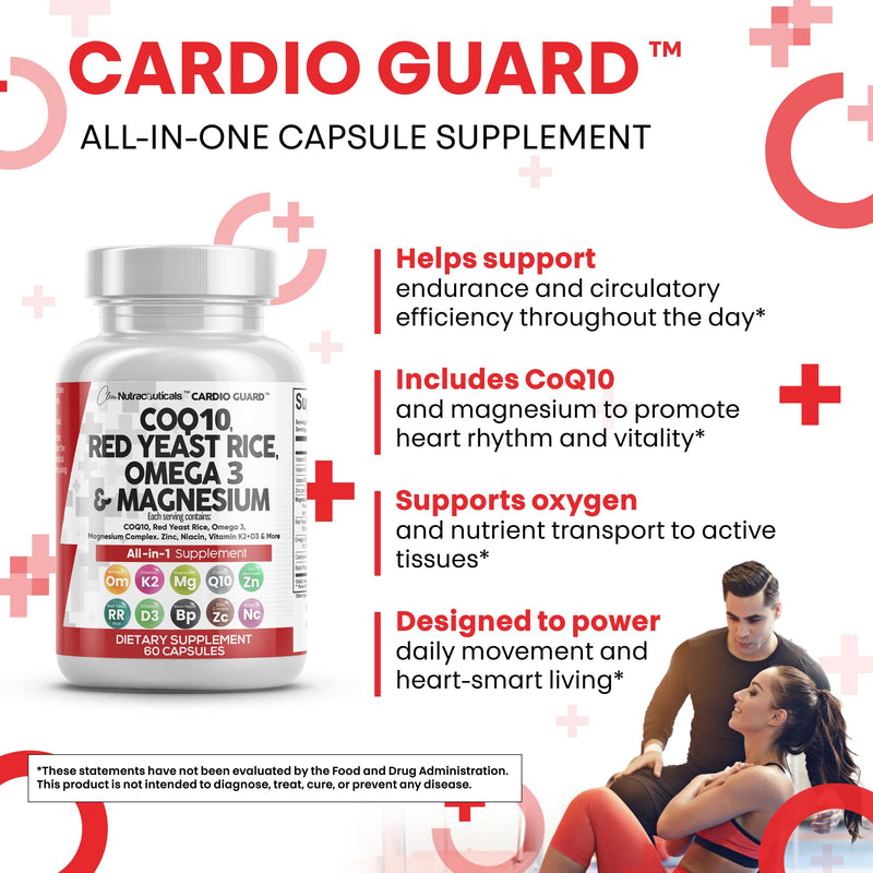 Clean Nutra CardioGuard: CoQ10 200mg + Red Yeast Rice | Omega-3, Mg, K2+D3