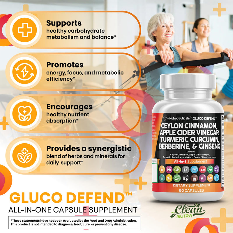 Clean Nutraceuticals Ceylon Cinnamon & Berberine Capsules with Apple Cider Vinegar – 16-in-1 Formula