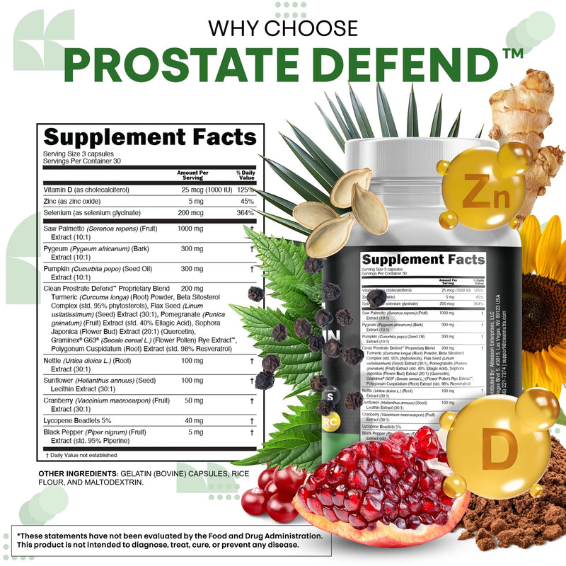 Clean Nutra Prostate Defend - Saw Palmetto, Lecithin & Pumpkin Seed Oil - 90 Caps