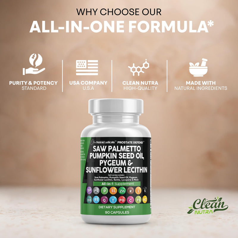 Clean Nutra Prostate Defend - Saw Palmetto, Lecithin & Pumpkin Seed Oil - 90 Caps