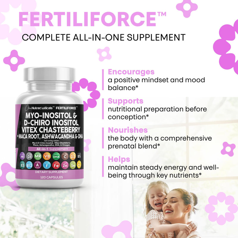Clean Nutraceuticals Myo-Inositol & D-Chiro Inositol 2050mg Fertility Supplement 40:1 Ratio - Prenatal Vitamins