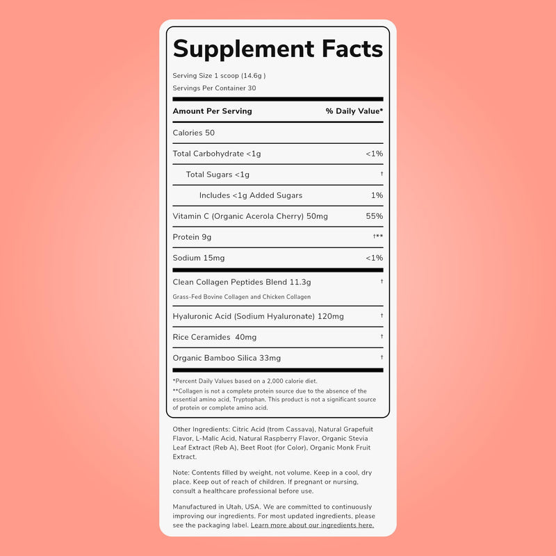 Clean Simple Eats Collagen + Beauty Blend Ruby Red Raspberry, 30 Servings