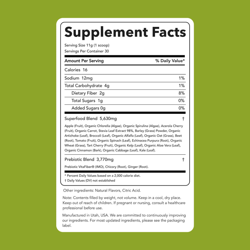 Clean Simple Eats Super Greens Powder — Green Apple Flavor, 30 Servings, Gluten Free