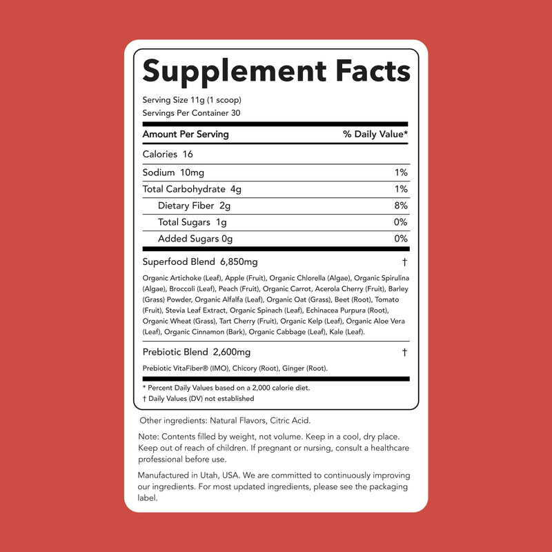 Clean Simple Eats Super Greens Powder | Peachy Greens Flavor, 30 Servings, Gluten Free