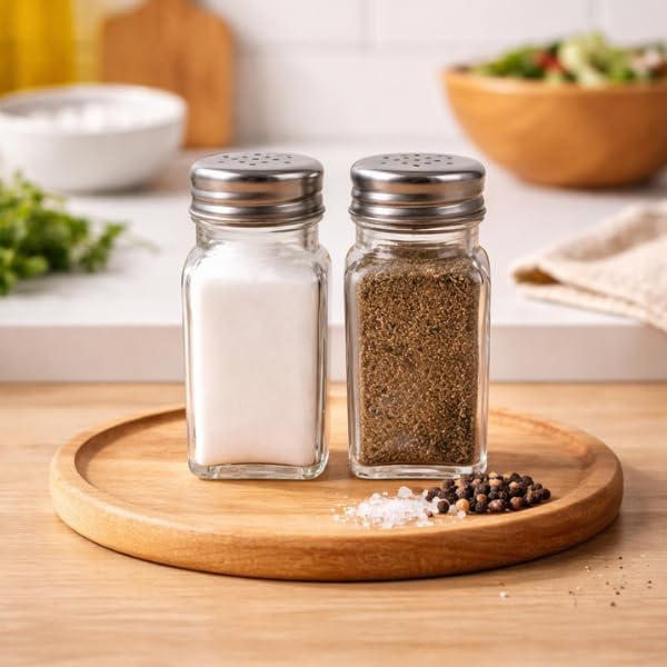 Clear Glass Salt and Pepper Shaker Set for Dining Tables