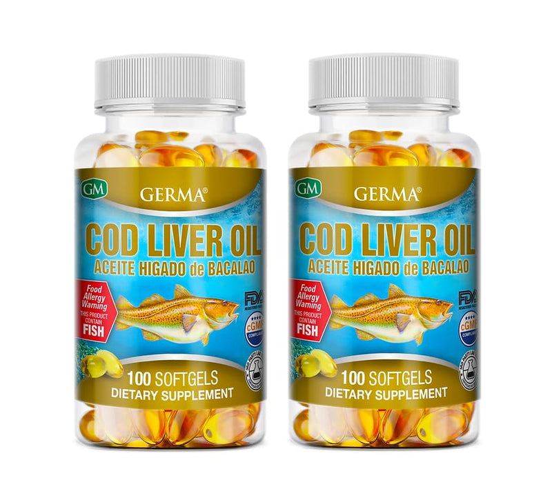 Cod Liver Oil Capsules 2x100 - 200 Softgels, Pure Norwegian Cod Liver Oil GERMA 2-Pack
