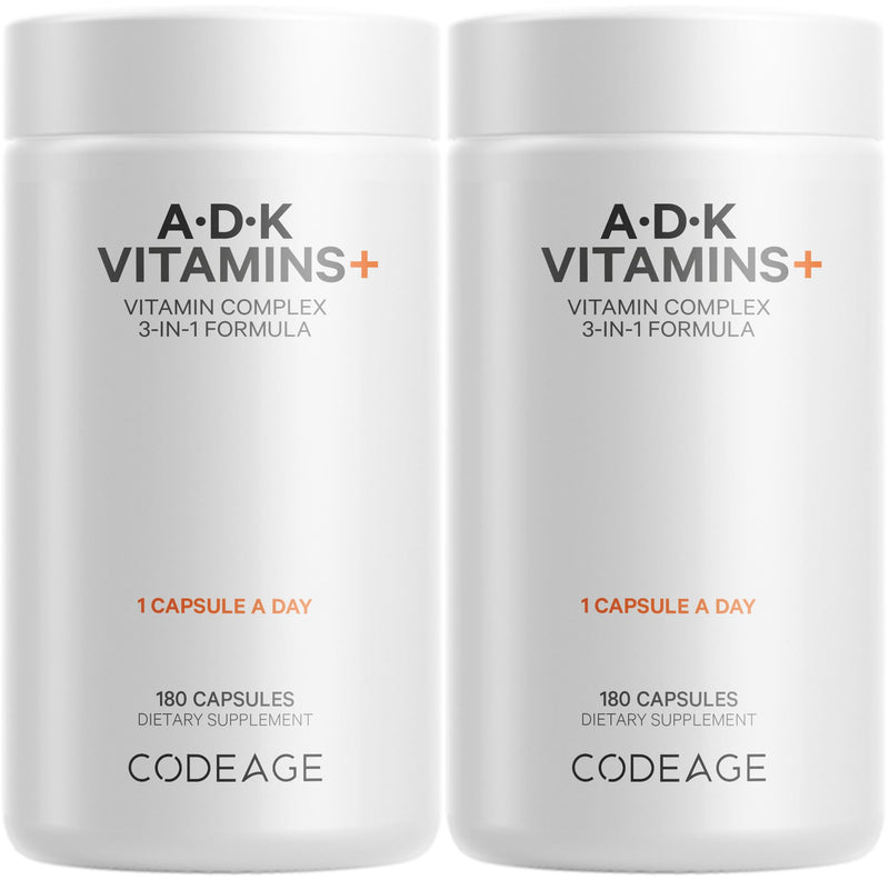 Codeage ADK Vitamins Supplement – A, D3 5000 IU, K1 & K2 (MK-4 & MK-7) – 2-Pack, 6-Month Supply