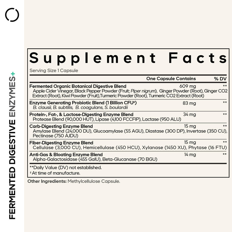 Codeage Fermented Digestive Enzymes - 3-Month Supply (90 Capsules) with Probiotics & Botanicals