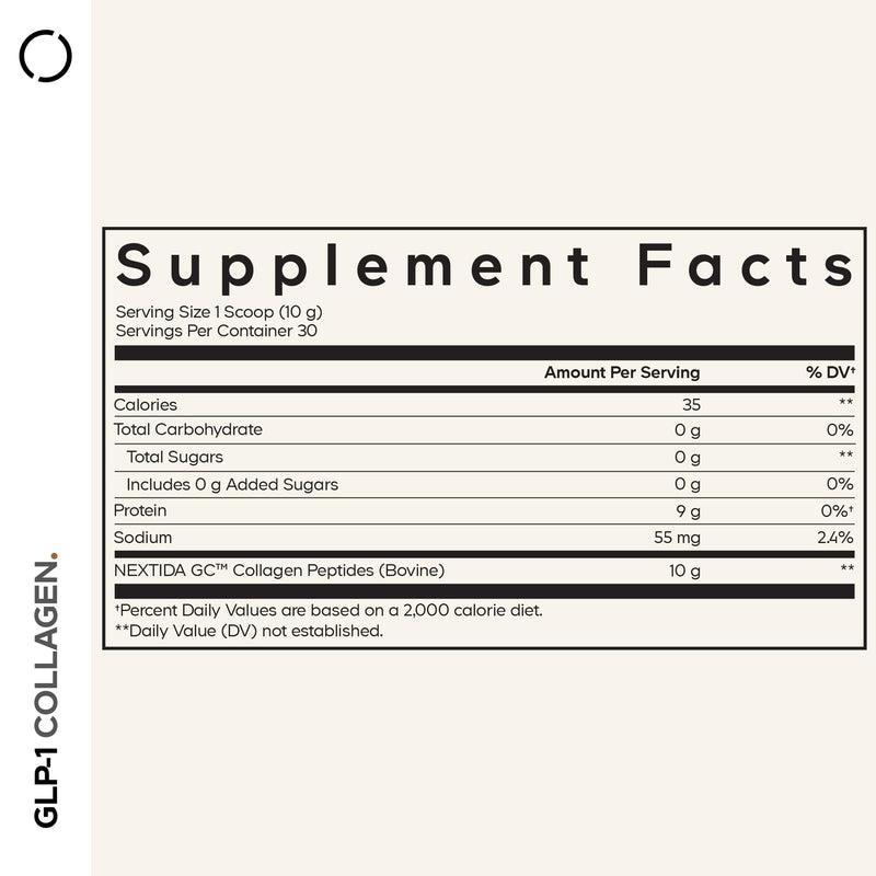Codeage GLP-1 Collagen Powder – Nextida GC, Hydrolyzed Type I & III, Grass-Fed, Unflavored – 10.58 oz