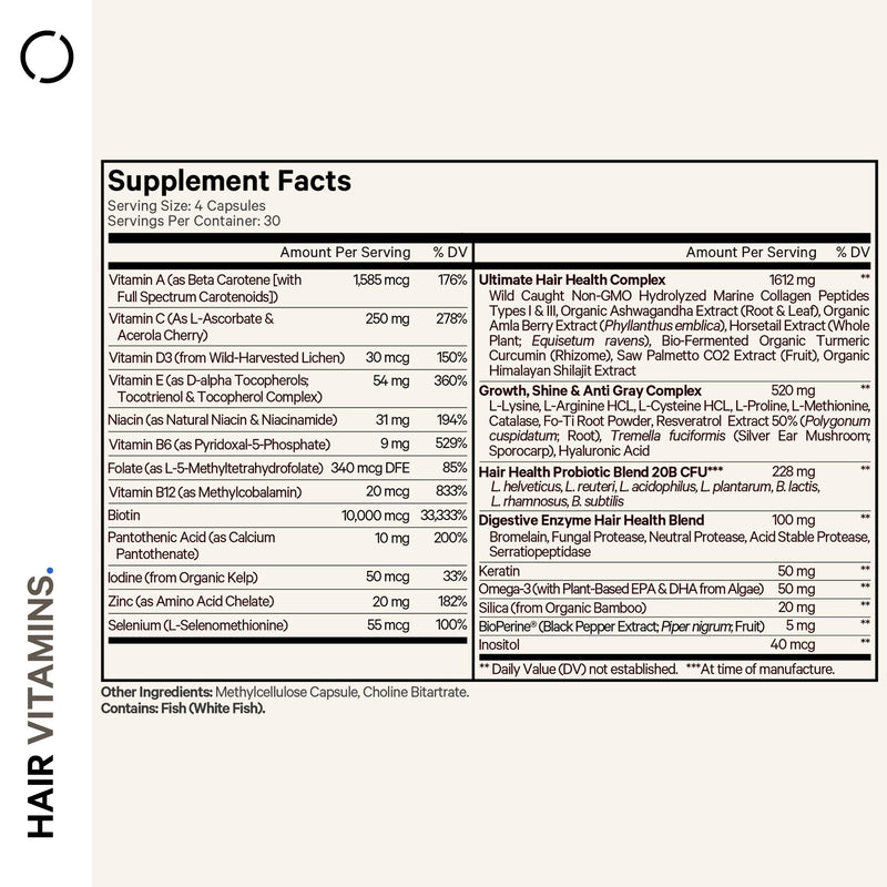 Codeage Hair Vitamins 10000 mcg Biotin – Hair Nutrition with Collagen, Keratin & Probiotics | 120 Capsules