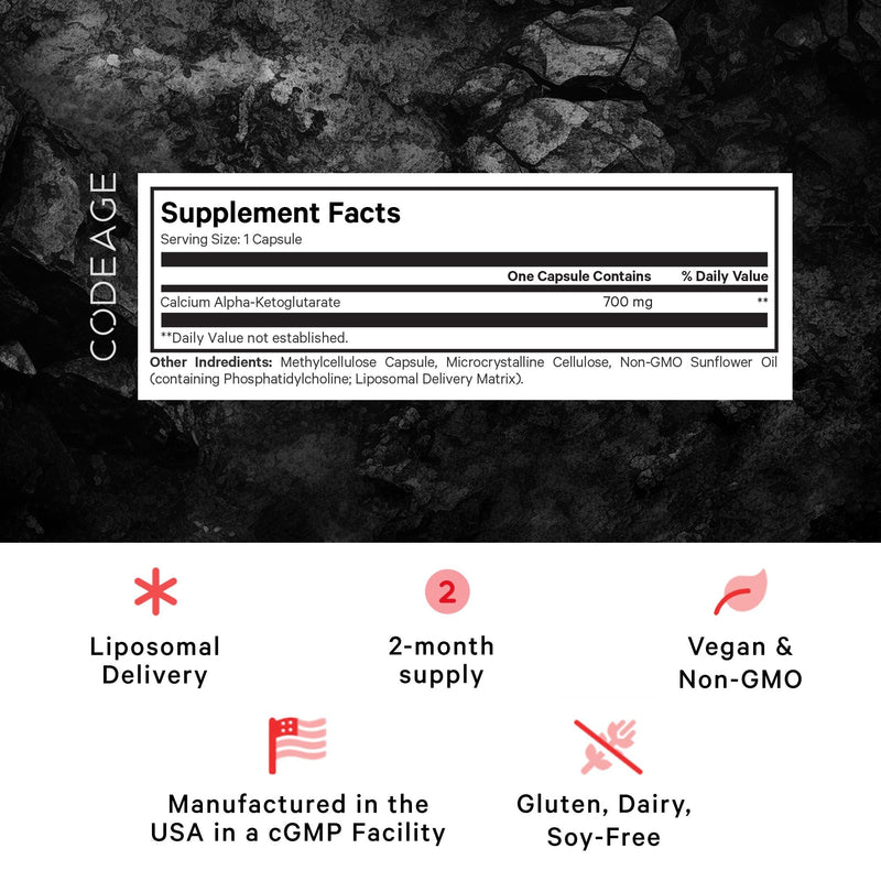 Codeage Liposomal Calcium AKG Supplement - Calcium Alpha-Ketoglutarate | 2-Month Supply | 60 Capsules | Non-GMO & Gluten-Free