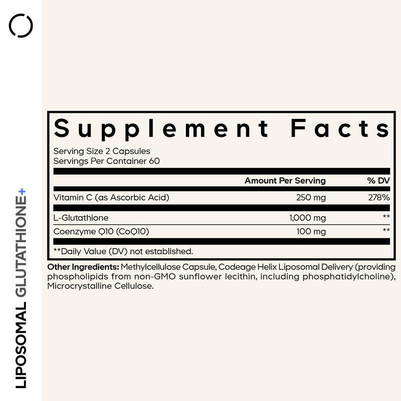 Codeage Liposomal Glutathione+ Supplement - 1000 mg Reduced L-Glutathione, Vitamin C, CoQ10 - Liposomal Delivery - Non-GMO - 120 Capsules
