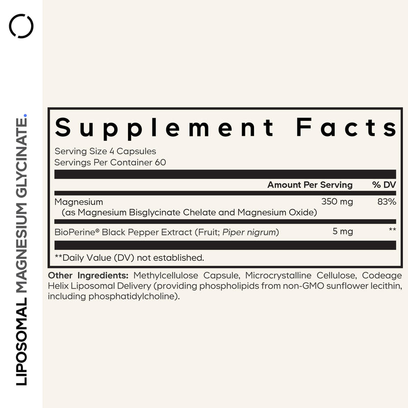 Codeage Liposomal Magnesium Glycinate Supplement – 2-Month Supply, 240 Count, BioPerine, Non-GMO Vegan