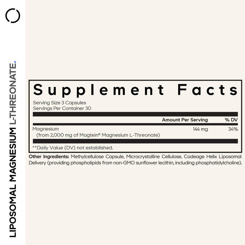 Codeage Liposomal Magnesium L-Threonate – Magtein for Brain Health & Memory Support, 90 Capsules