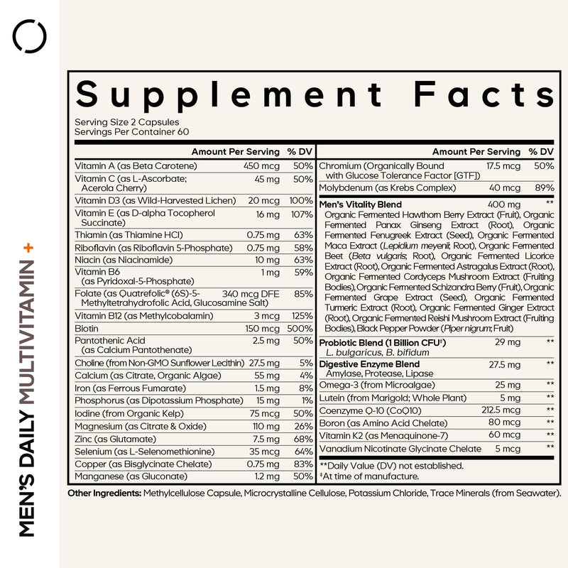 Codeage Men’s Daily Multivitamin – 25+ Vitamins & Minerals, Organic Whole Foods, Probiotics, Omega-3, Zinc | 2 Pack