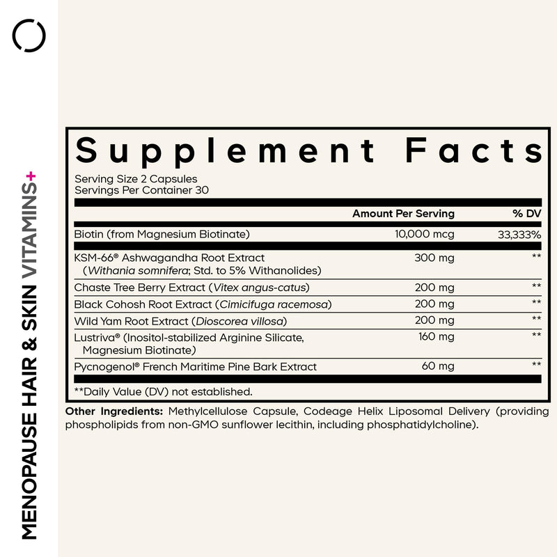 Codeage Menopause Hair & Skin Vitamins+ - Lustriva, Pycnogenol & KSM-66