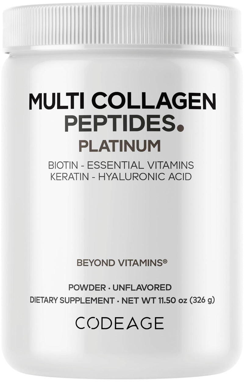 Codeage Multi Collagen for Women & Men – Biotin 10,000 mcg, 5 Types, Unflavored, 11.5 oz