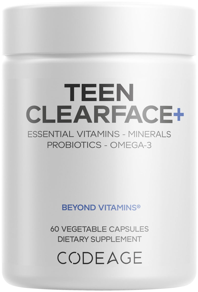 Codeage Teen Clearface - Teen Skin Vitamins for Pimples, Oily Skin, 60 Capsules