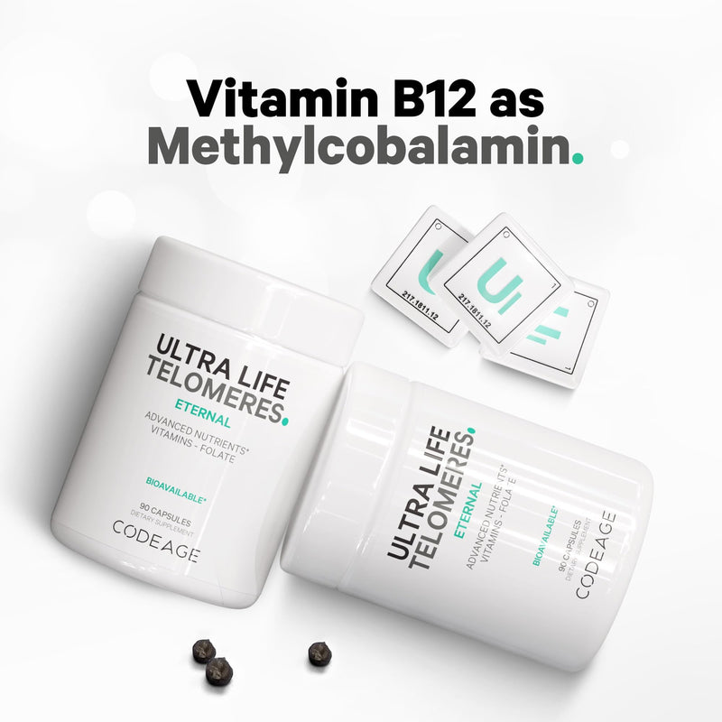 Codeage Ultra Life Telomeres Supplement – 5-MTHF Folate, B12 Methylcobalamin, D3, L-Theanine, Ashwagandha • 3-Month Supply
