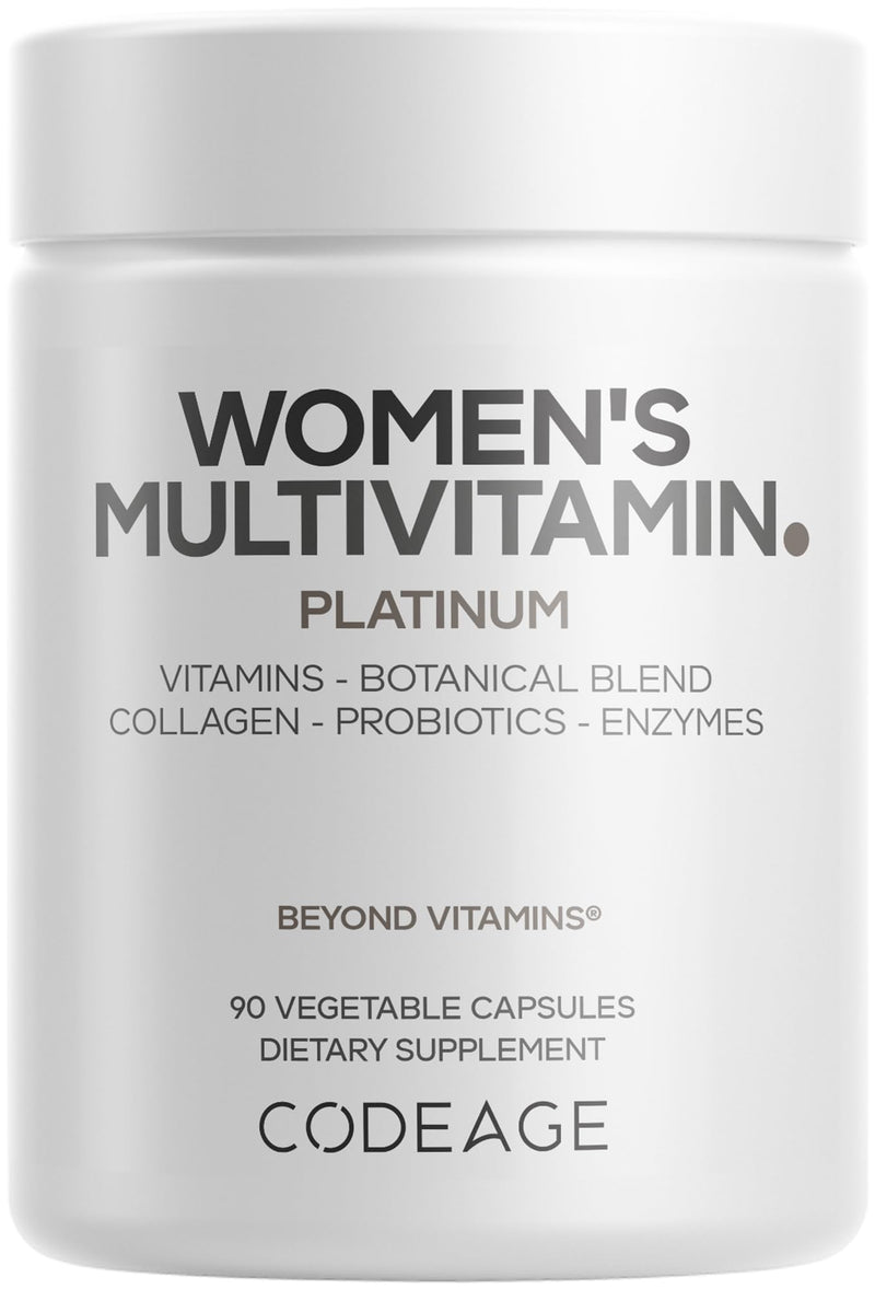 Codeage Women’s Multivitamin Platinum – A, D3, K1, K2, B12, CoQ10, Collagen, Probiotics • 90 Capsules