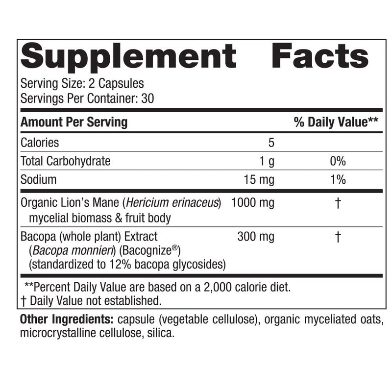 Nordic Naturals Cognition Mushroom Complex – Lion’s Mane & Bacopa, Unflavored, 60 Capsules