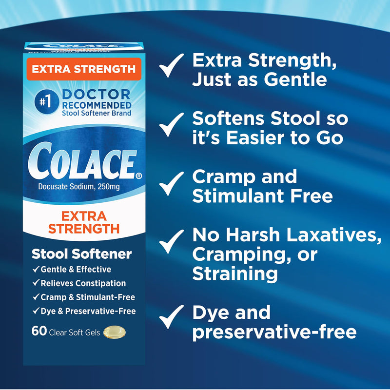 Colace Extra Strength Stool Softener – Gentle Relief, #1 Doctor-Recommended, 250 mg Docusate (Pack of 2)