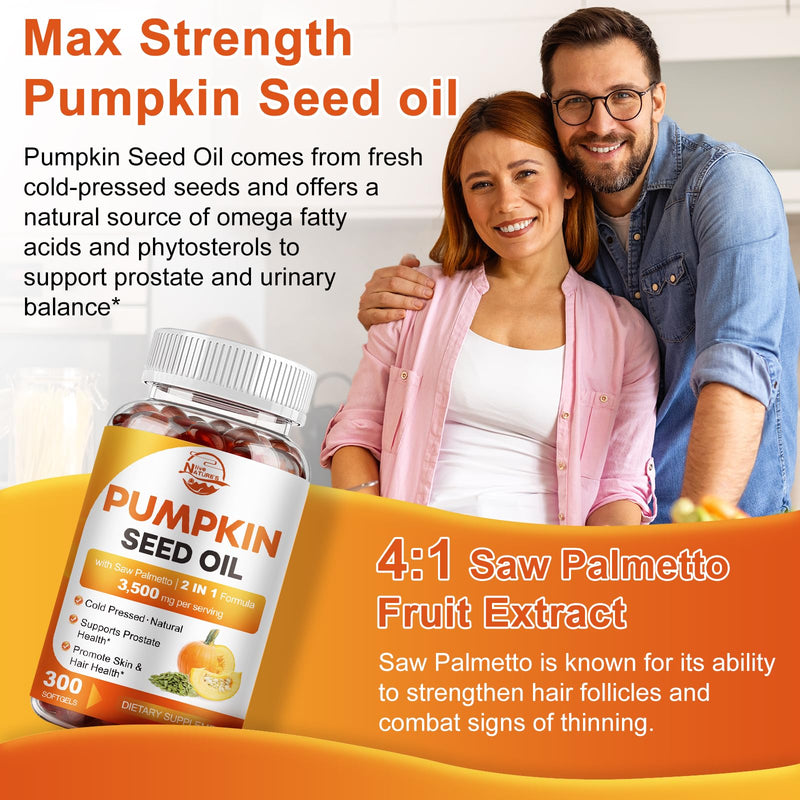 Pumpkin Seed Oil with Saw Palmetto 3500mg Softgels, 300ct, Cold-Pressed