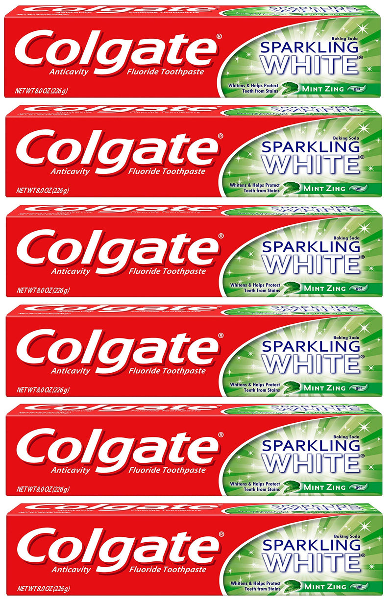 Colgate Sparkling White Whitening Toothpaste, Mint - 8 oz (6 Pack)