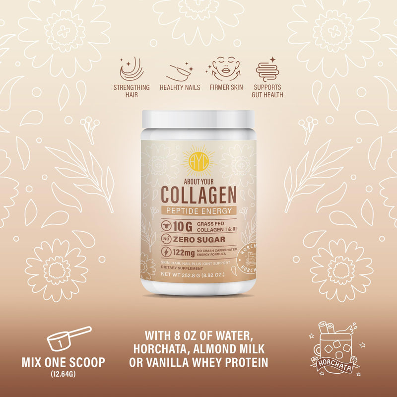 Collagen Peptide Energy Powder – Hair, Skin & Nails | Type I & III | Horchata 8.92 oz