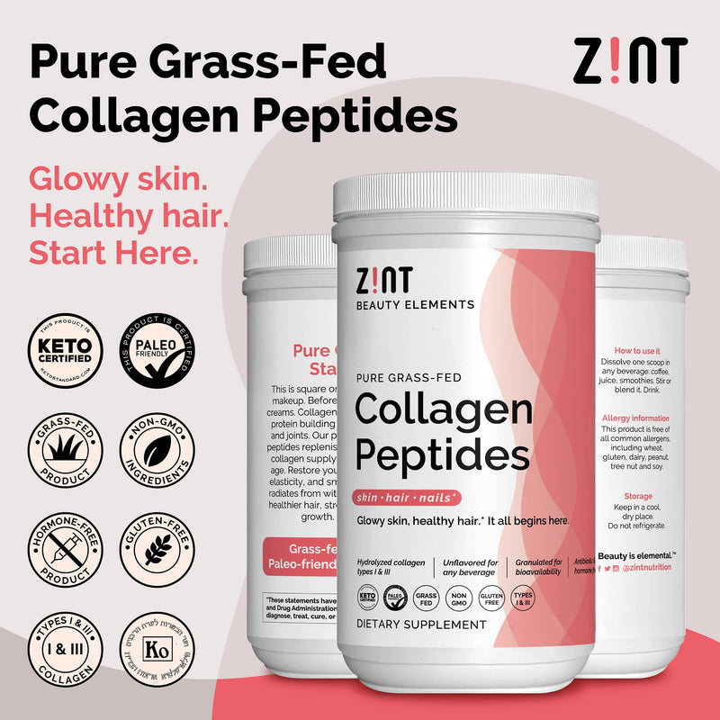 Zint Collagen Peptides Powder XL (32 oz) – Grass-Fed, Hydrolyzed, Unflavored, Paleo & Keto Friendly | Non-GMO
