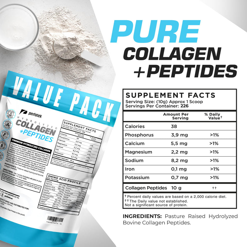 Perfotek Collagen Powder Type I & III, 5Lb - Unflavored, Grass-Fed, Easy to Mix
