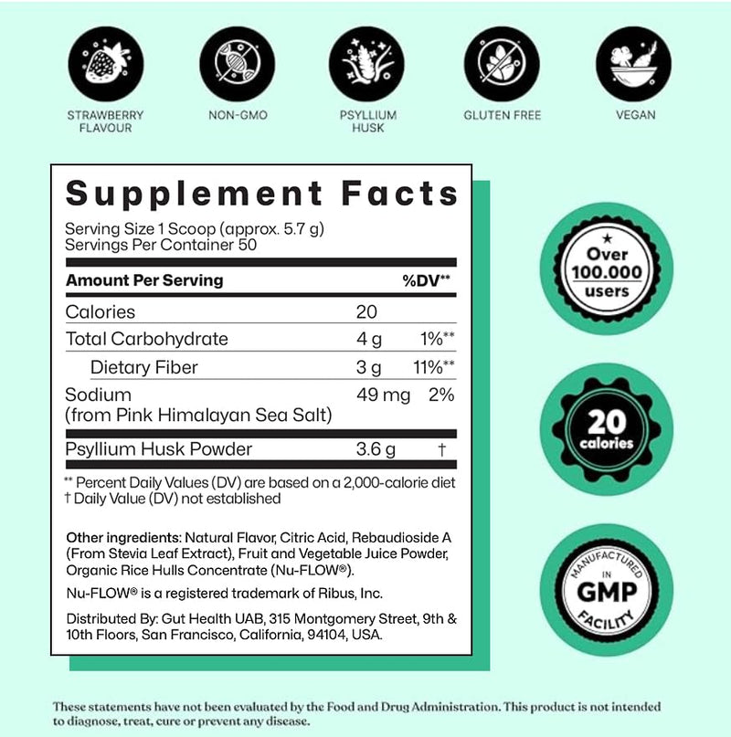 ColonBroom Psyllium Husk Powder (Strawberry) – Fiber Powder for Digestive Wellness | 100 Servings