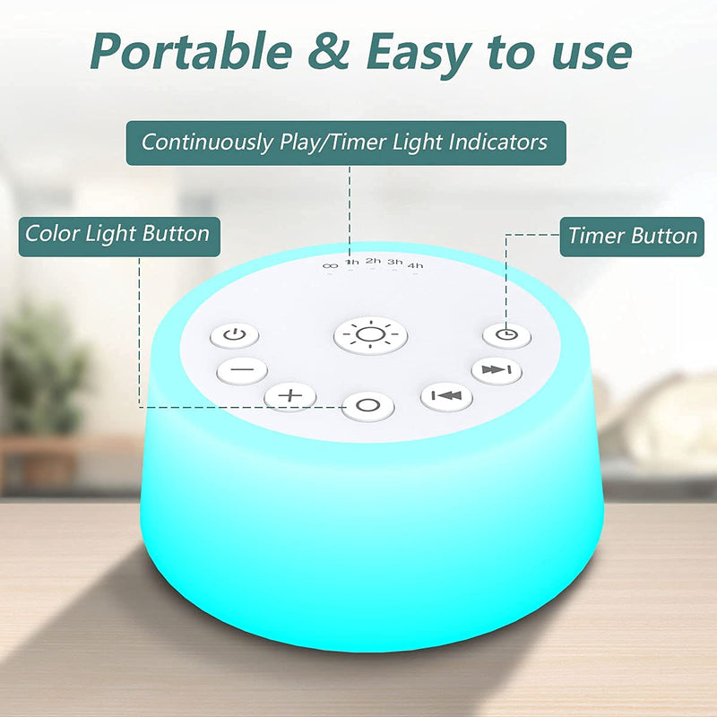 Color Noise Sound Machine – 10-Color Night Light, 25 Sounds, 32 Volume Levels, 5 Timers