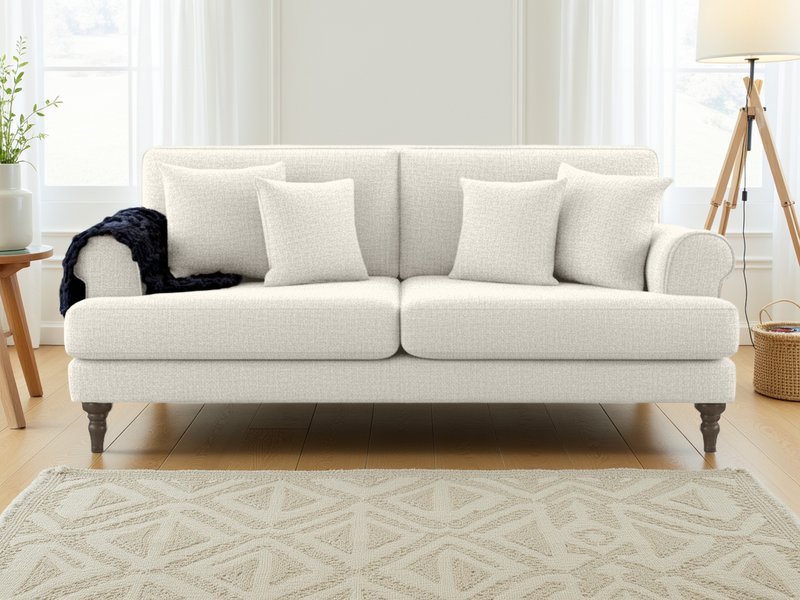 Legacy  3 Seater Sofa: Anti-Slip Cushions, Scrolled Arms, Turned Feet