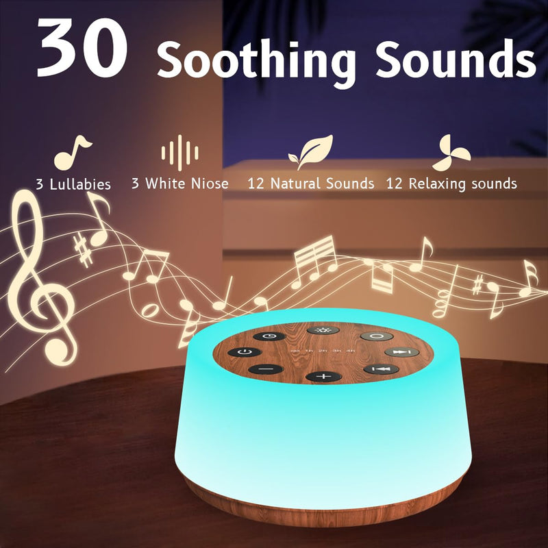ColorsNoise Sound Machine & White Noise Machine — 30 Sounds, 12 Color Night Light, Memory Function