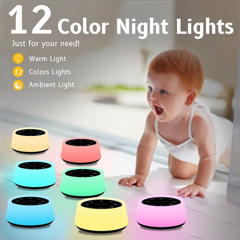 ColorsNoise Sound Machine with 30 Soothing Sounds, 12-Color Night Light, Memory Function (Black)