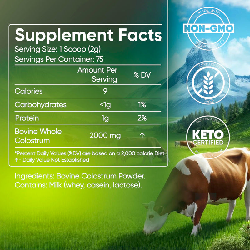 Colostrum Supplement Powder-for Immune Support, Gut Health-Muscle Recovery & Wellness-Natural IgG-Pure Whole Bovine Superfood-Unflavored-75 Servings
