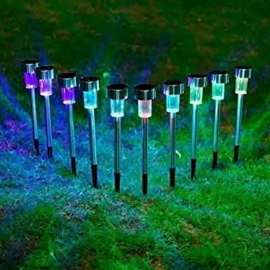10pc Stainless Steel Colour Changing Solar Stake Lights