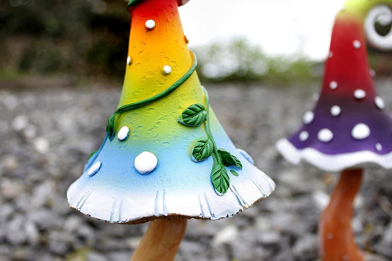 Set of 2 Colourful Mushroom Garden Ornaments