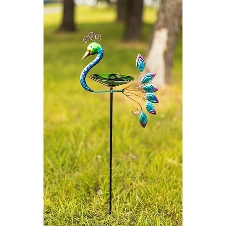 Metal Peacock Garden Bird Bath & Feeder with Ground Stake 80cm