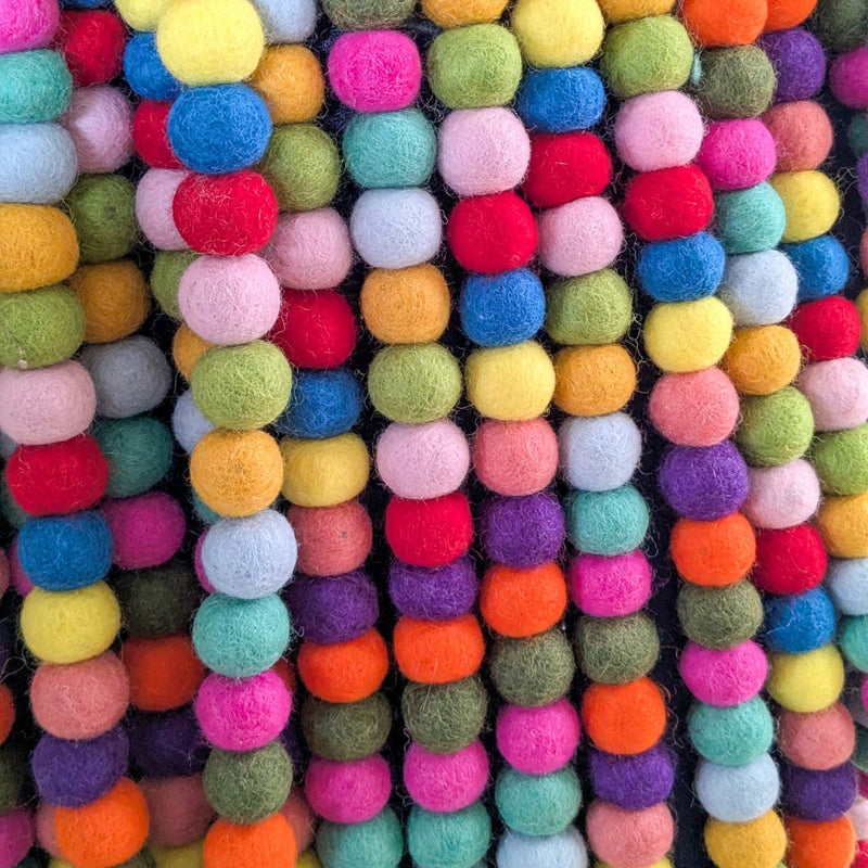 Colourful Felt Ball Garland, Fair Trade Eco Bunting Ethically Handmade in Nepal