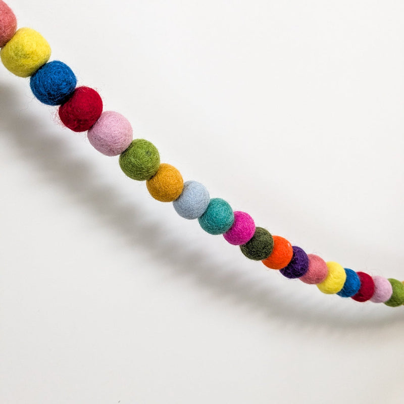 Colourful Felt Ball Garland, Fair Trade Eco Bunting Ethically Handmade in Nepal
