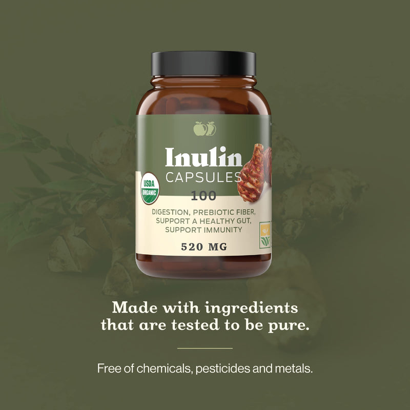 Complete Natural Products Organic Inulin Capsules – 520mg, 100 Pills, Organic Jerusalem Artichoke Inulin, Pack of 2