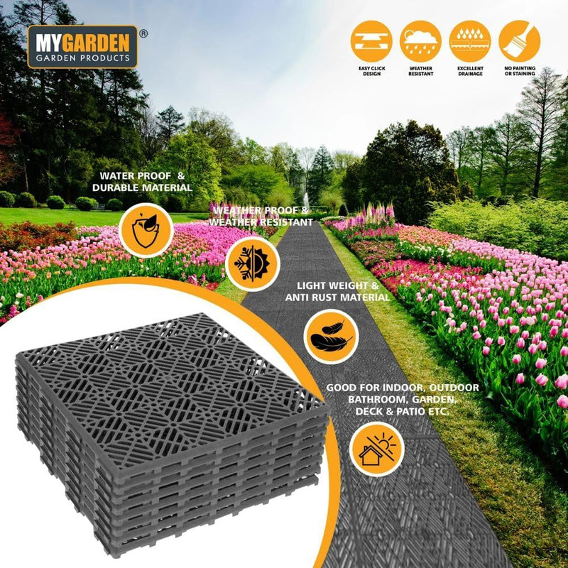 Grey Interlocking Decking Tiles 10 Pack Outdoor Patio Balcony Flooring