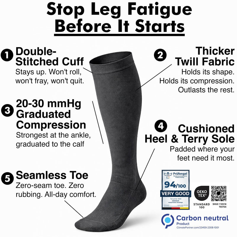Compression Socks for Women & Men (20-30 mmHg) Knee-High Flight Socks, Calf Support for Travel, Running - Seamless Toe, Padded Heel and Sole